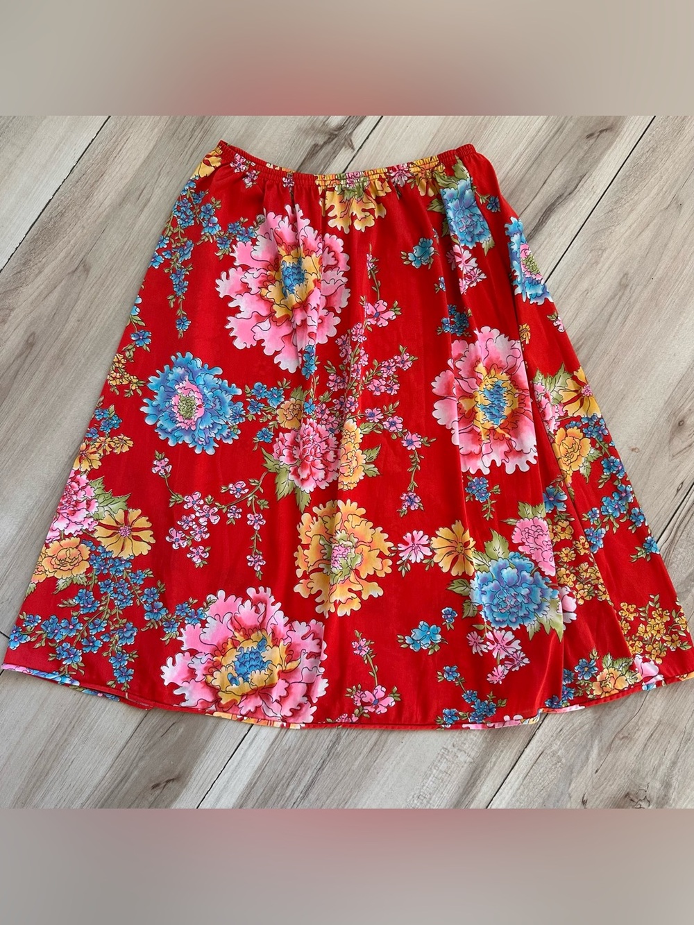 Vintage 60s Vanity Fair Red Floral Nylon Silky Slip Skirt Small S